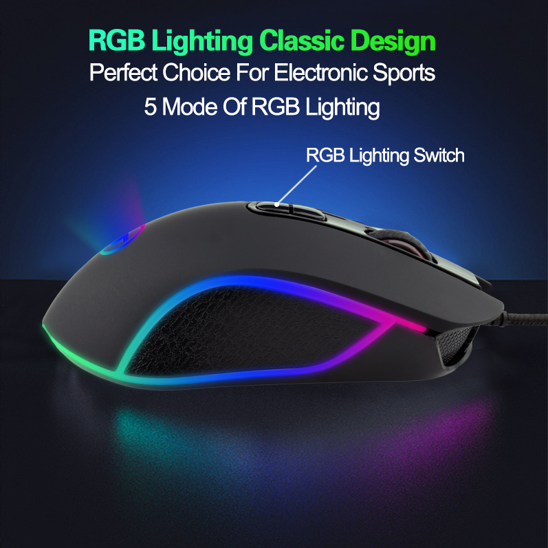 7D RGB Gaming Mouse,1000/1600/2400/3200 DPI,Rubber oil Finished,MOQ: 60 Pcs,In Stock