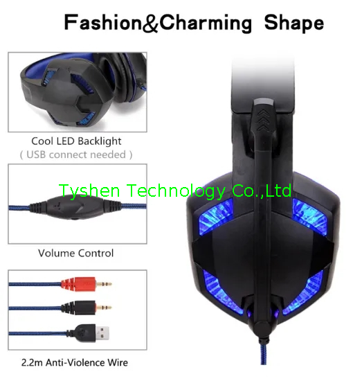 USB Gaming Headset,With USB&Audio Port, 1 Color LED Lighting